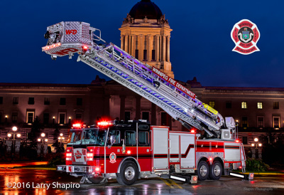 Winnipeg Fire Department ladder 1 2016 E-ONE Cyclone II HP100 tower ladder Larry Shapiro photographer shapirophotography.net